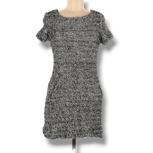 ZARA Dress Womens Size M Gray Tweed Short Sleeve Sheath Scoop Neck Pockets